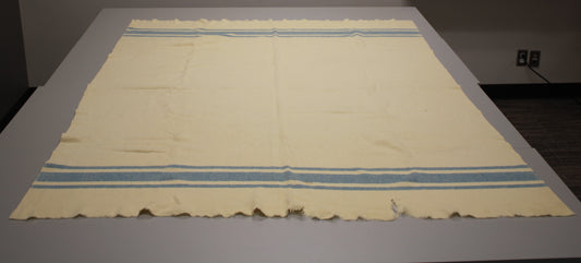 Vintage Blue Striped Wool Blanket - Ideal Upcycling Project