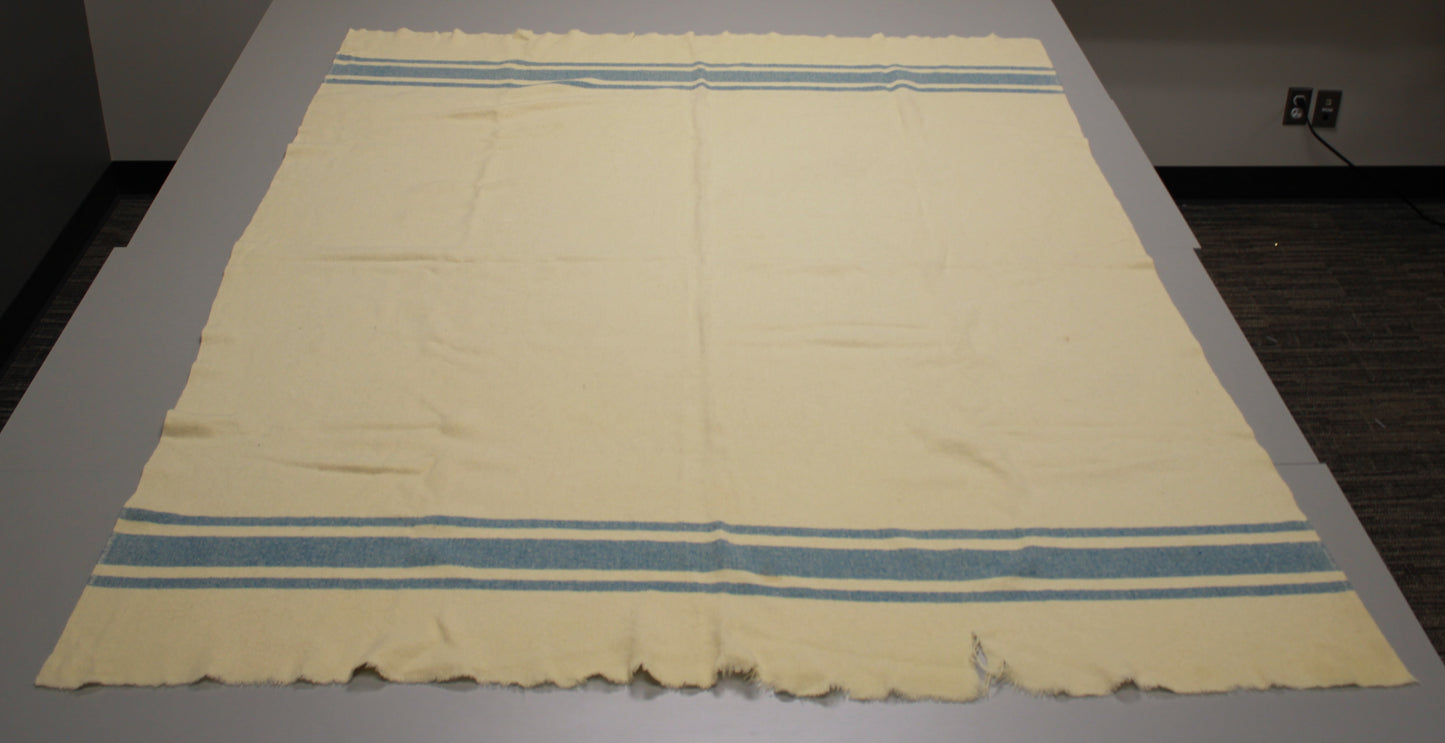 Vintage Blue Striped Wool Blanket - Ideal Upcycling Project