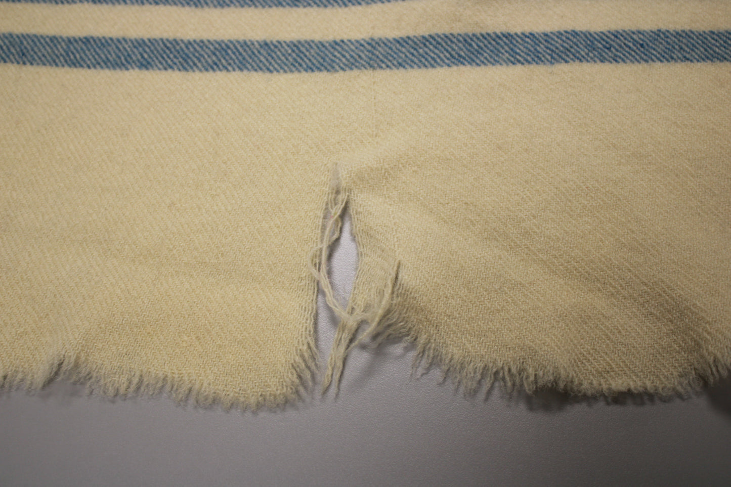 Vintage Blue Striped Wool Blanket - Ideal Upcycling Project