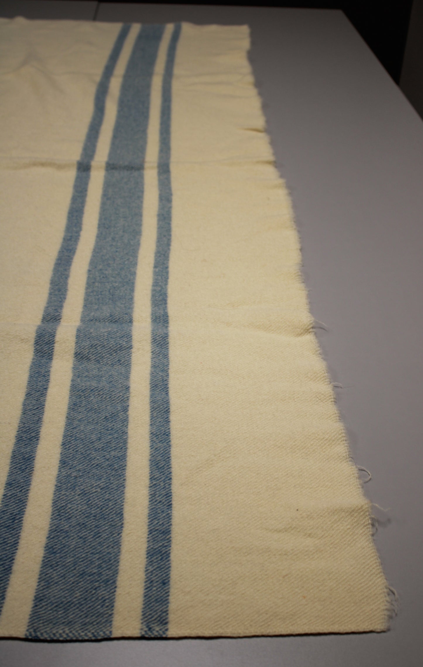 Vintage Blue Striped Wool Blanket - Ideal Upcycling Project