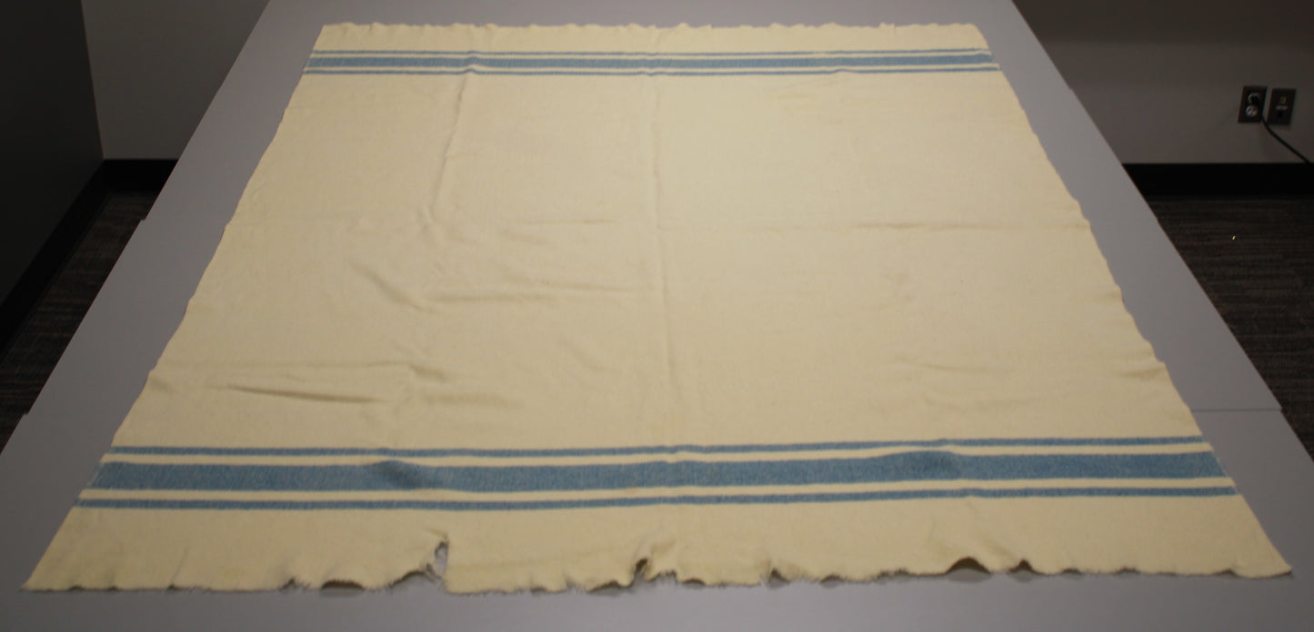 Vintage Blue Striped Wool Blanket - Ideal Upcycling Project