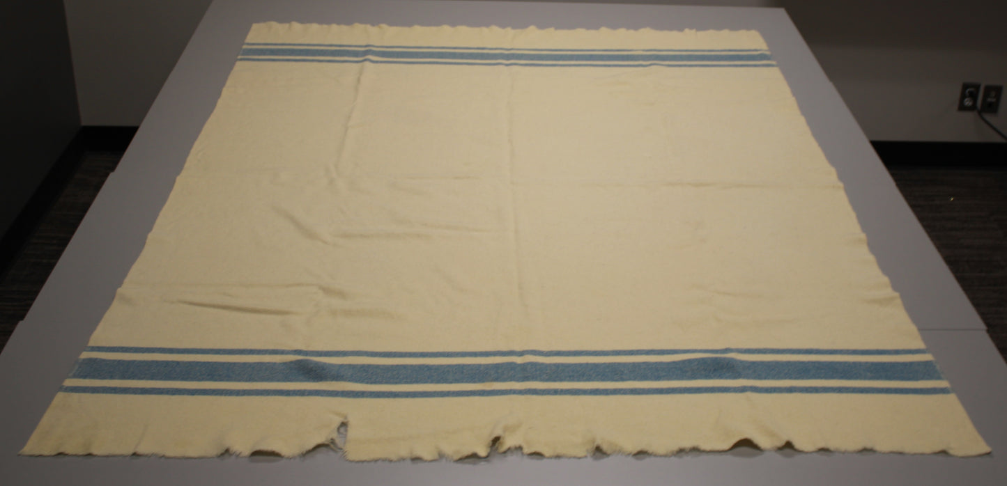 Vintage Blue Striped Wool Blanket - Ideal Upcycling Project