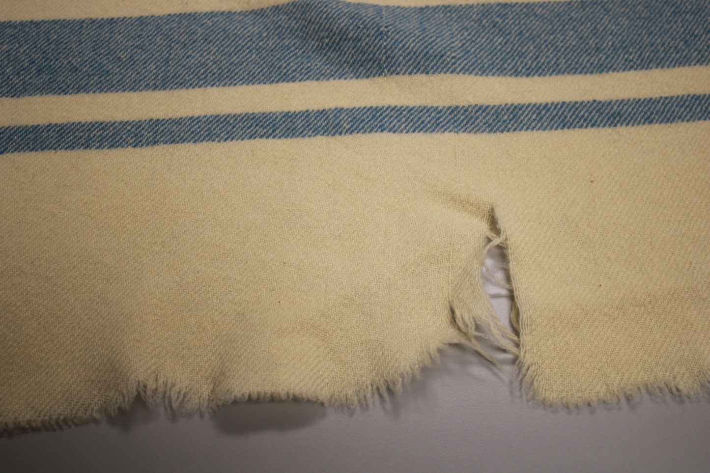 Vintage Blue Striped Wool Blanket - Ideal Upcycling Project