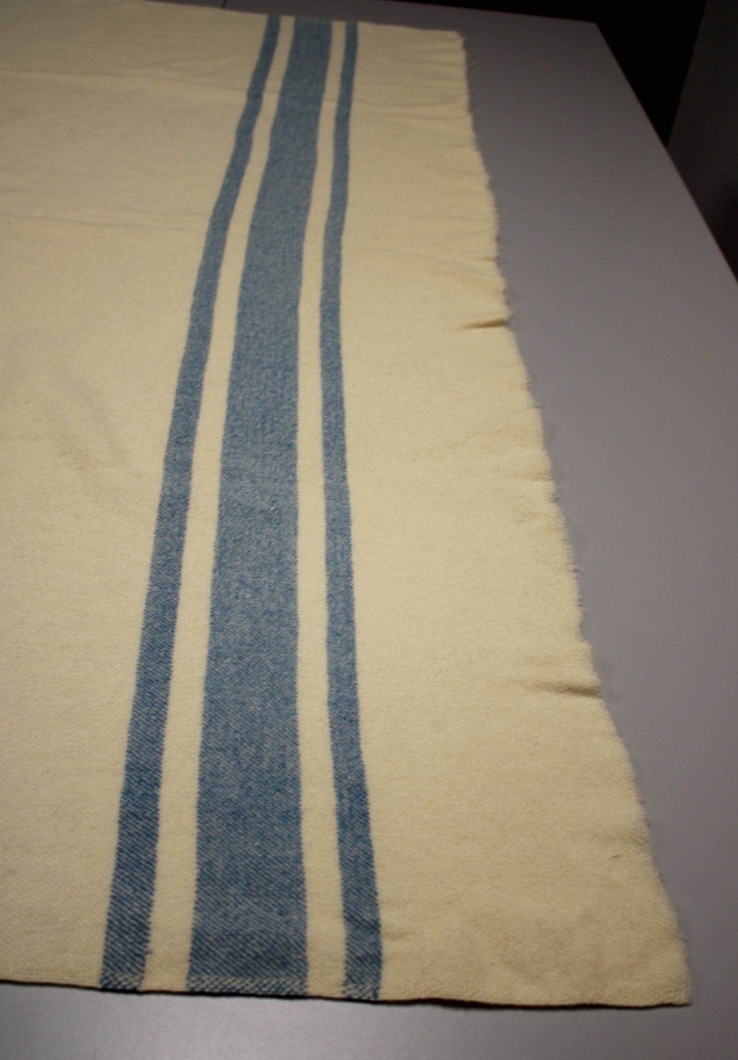 Vintage Blue Striped Wool Blanket - Ideal Upcycling Project