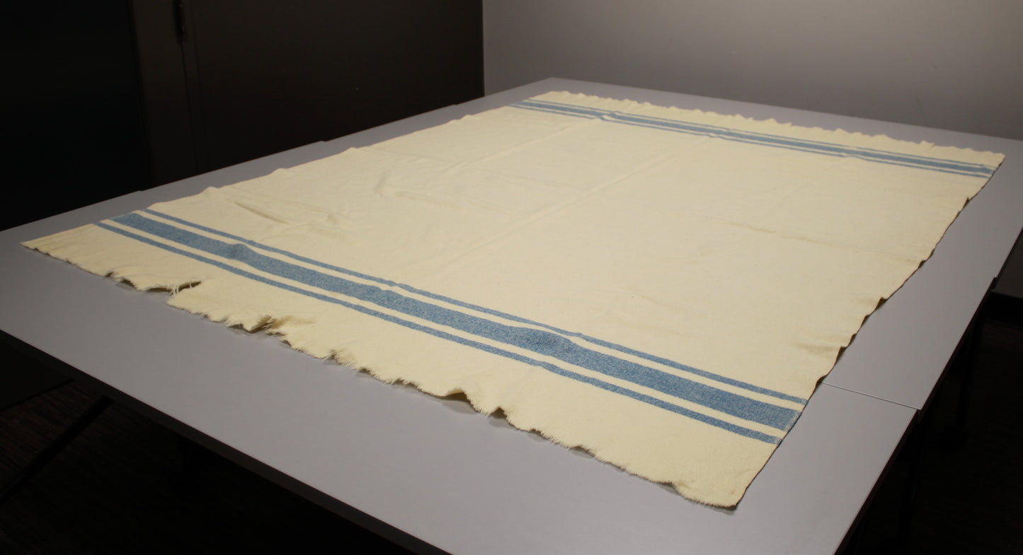 Vintage Blue Striped Wool Blanket - Ideal Upcycling Project