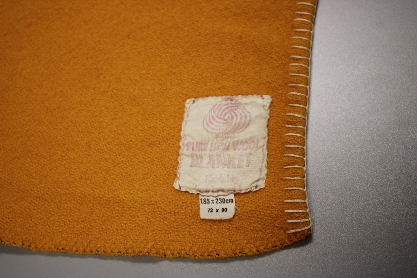 Vintage Pure New Wool Blanket Mustard Gold 185 x 230 cm