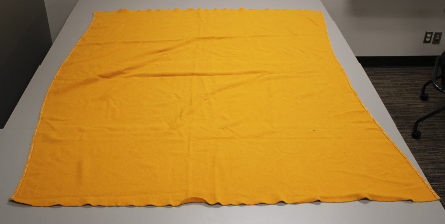 Vintage Pure New Wool Blanket Mustard Gold 185 x 230 cm