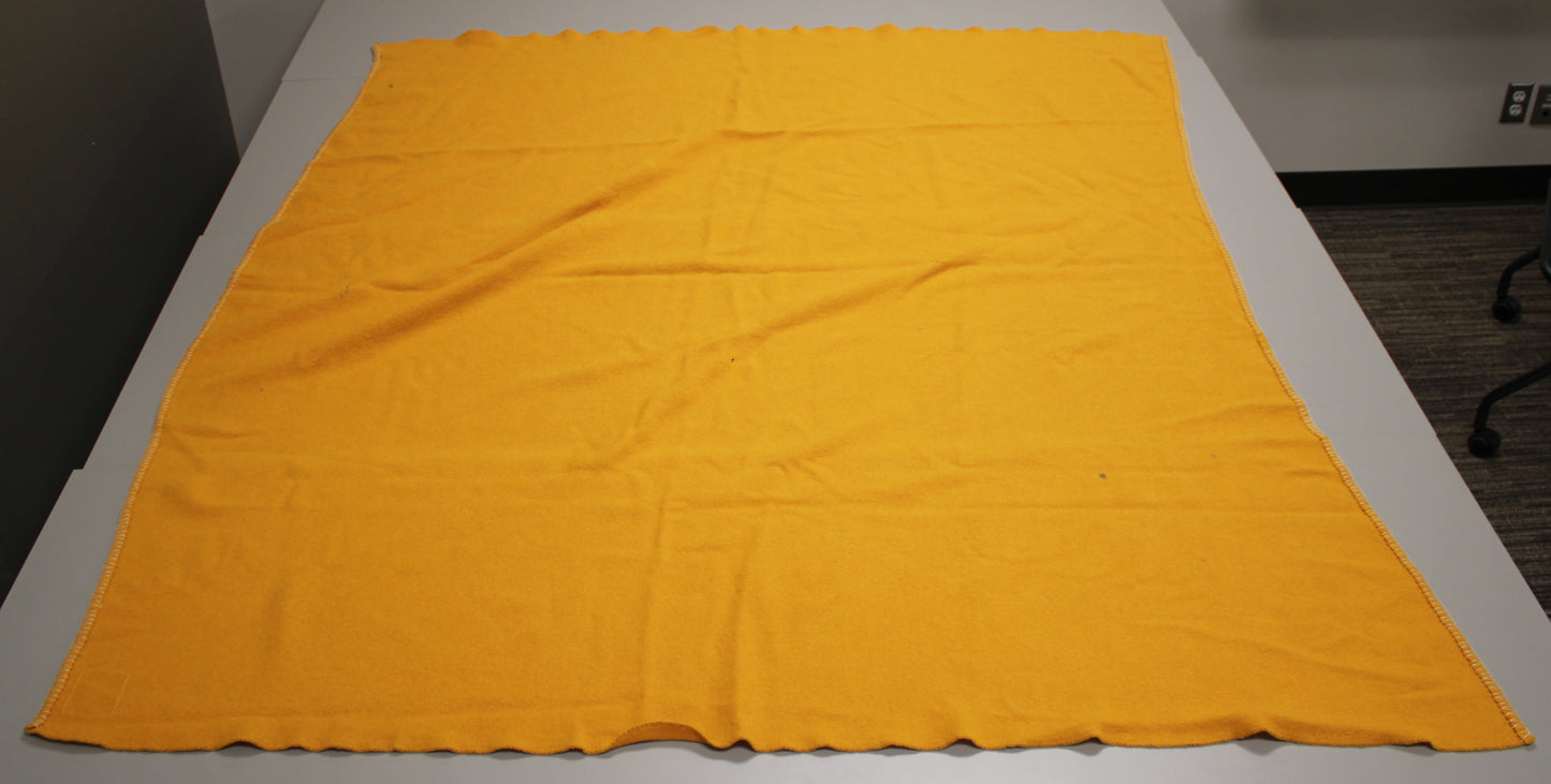 Vintage Pure New Wool Blanket Mustard Gold 185 x 230 cm
