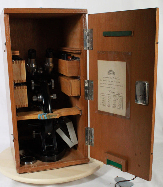 Vintage Bristol Binocular Microscope Set No. 7411 in Original Cabinet