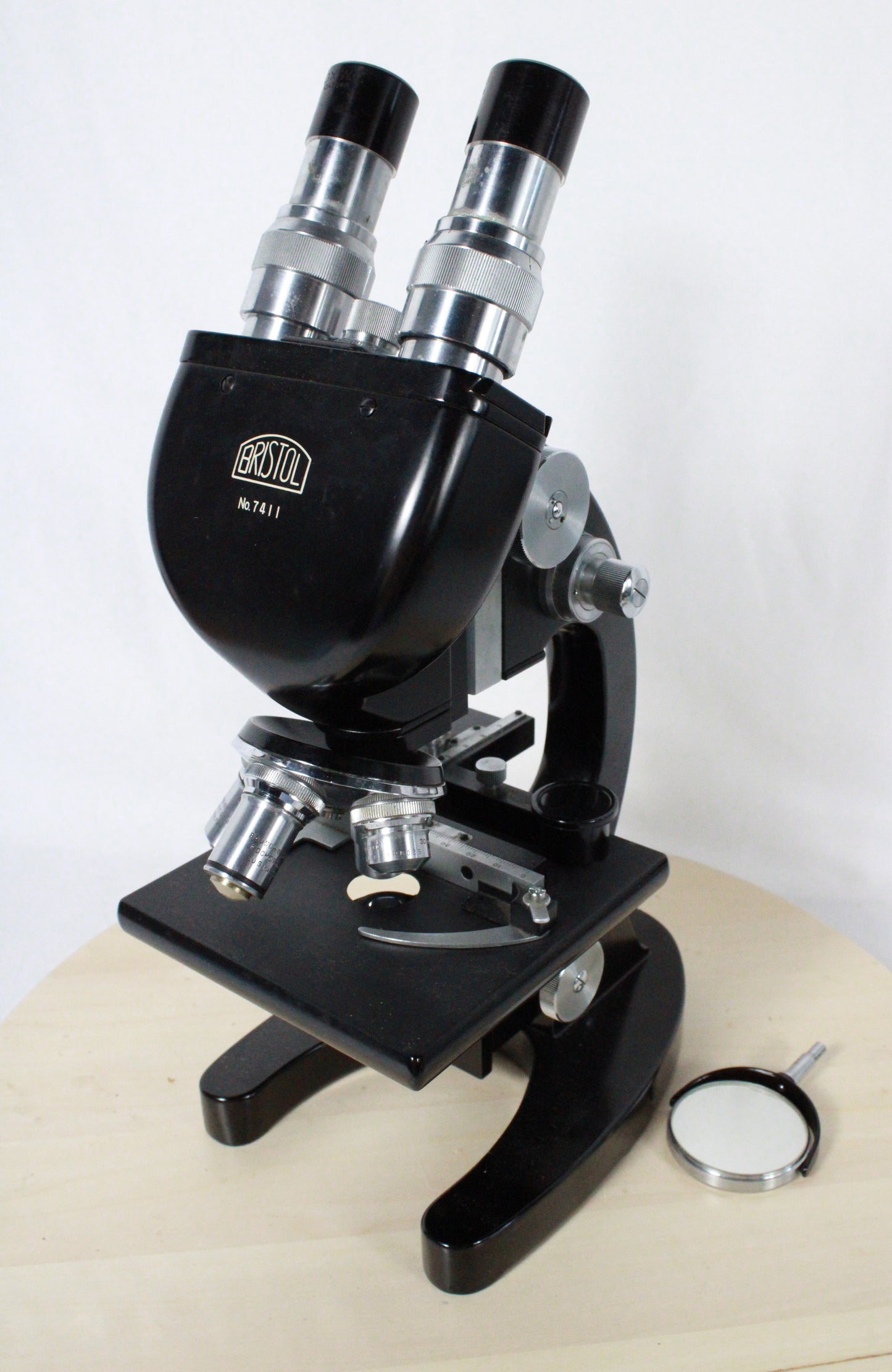 Vintage Bristol Binocular Microscope Set No. 7411 in Original Cabinet