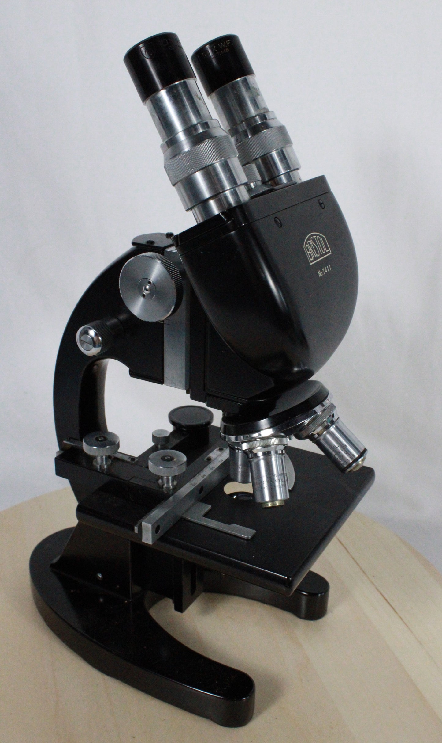 Vintage Bristol Binocular Microscope Set No. 7411 in Original Cabinet
