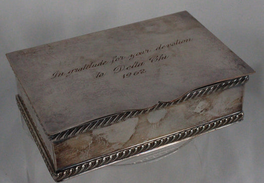 1962 Commemorative Silver-Plated Delta Chi Fraternity Humidor Box