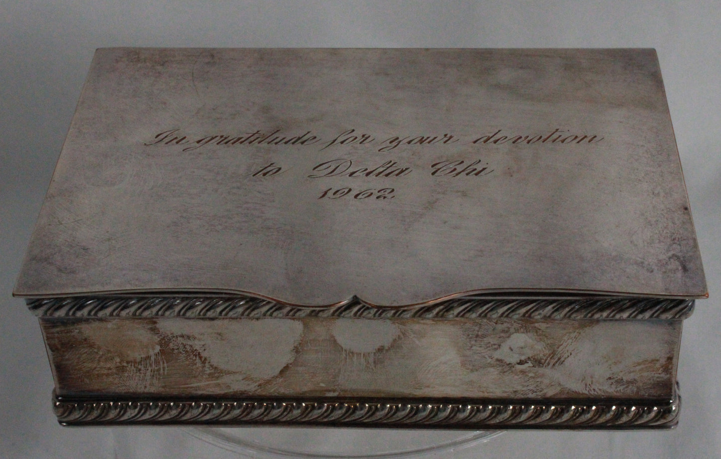 1962 Commemorative Silver-Plated Delta Chi Fraternity Humidor Box