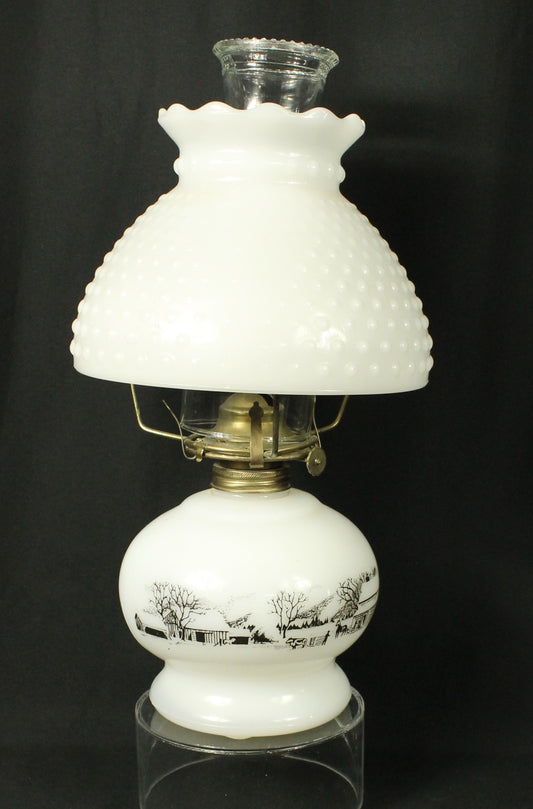 Currier & Ives Glass Oil Lamp