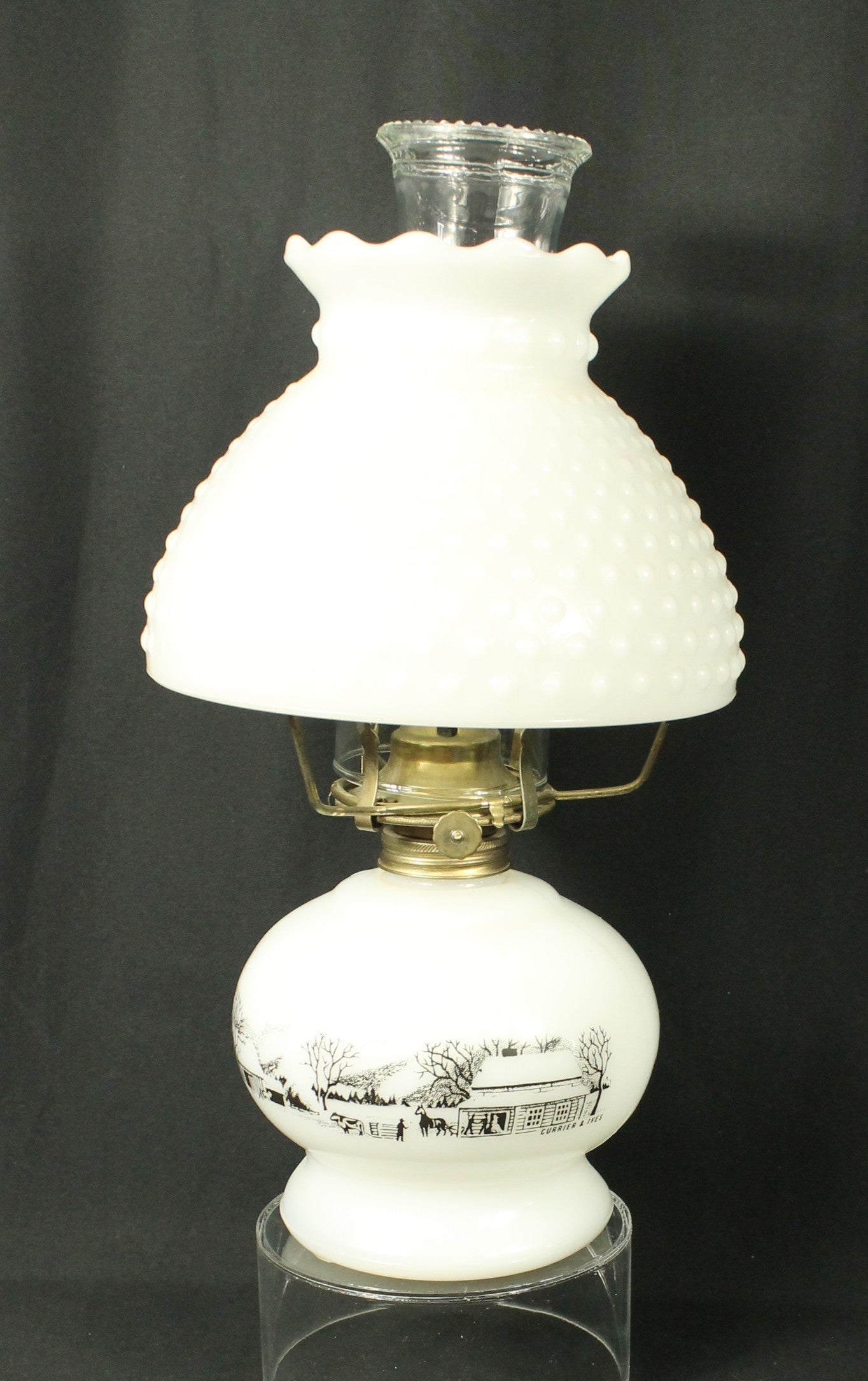 Currier & Ives Glass Oil Lamp