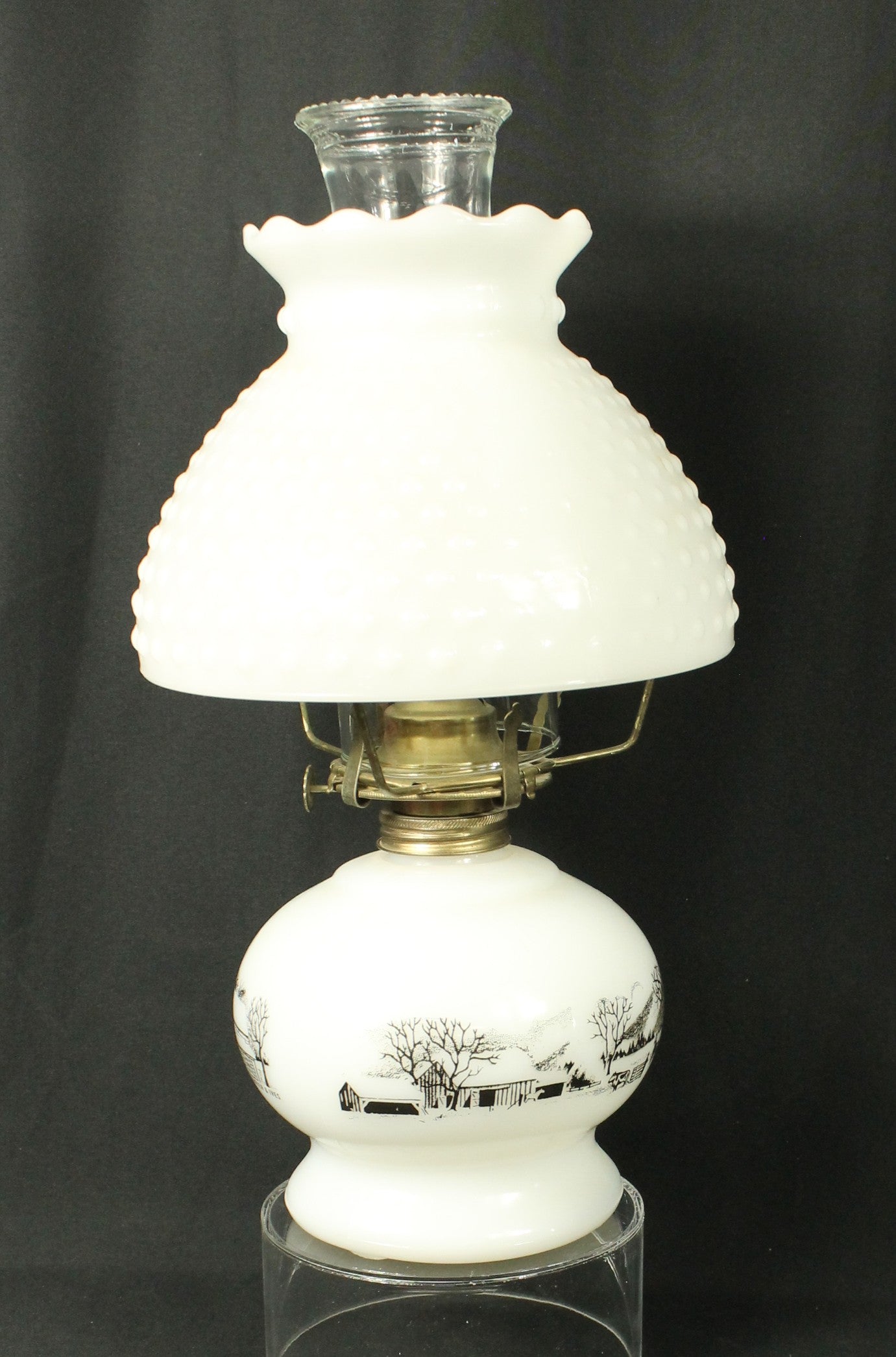 Currier & Ives Glass Oil Lamp