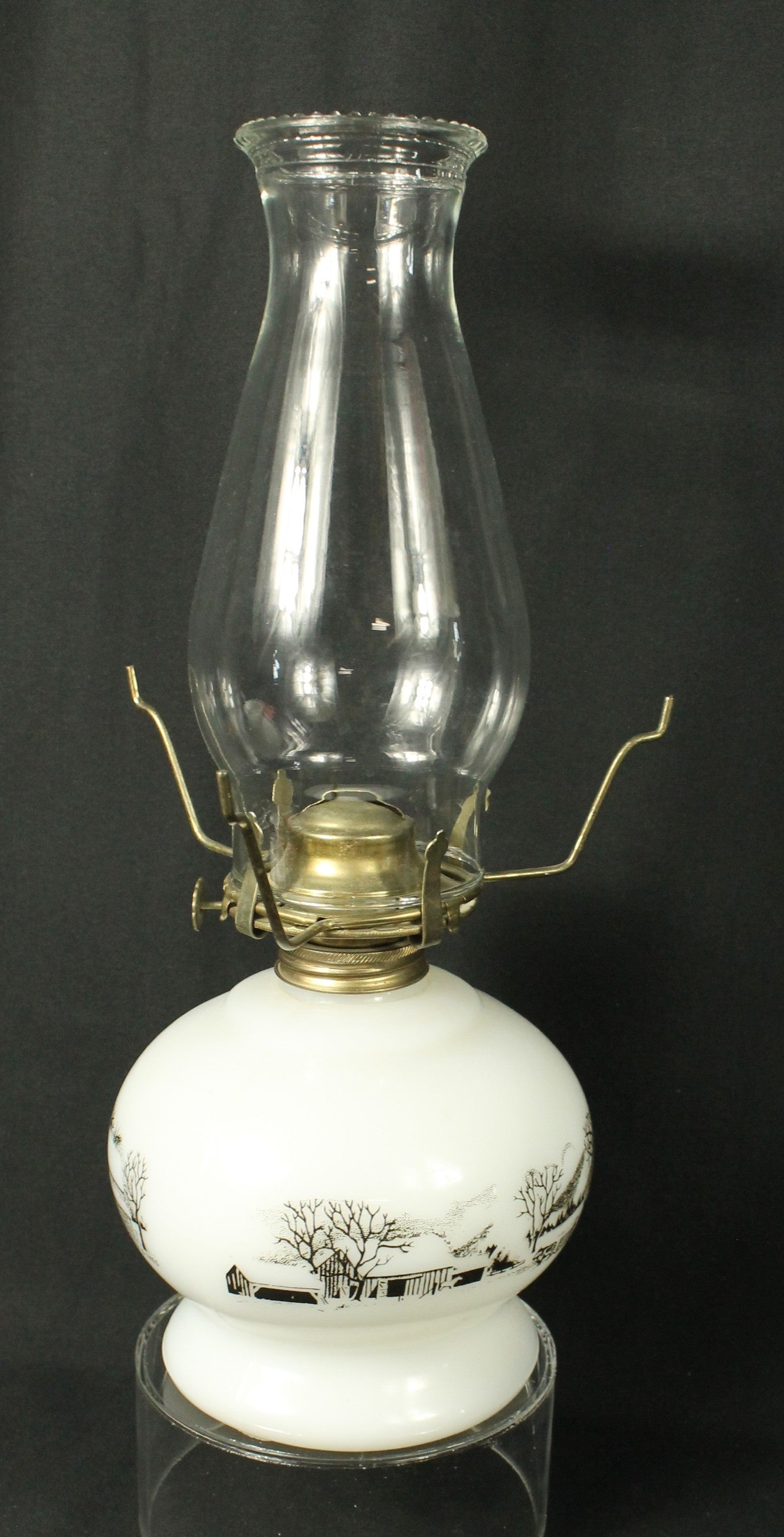 Currier & Ives Glass Oil Lamp