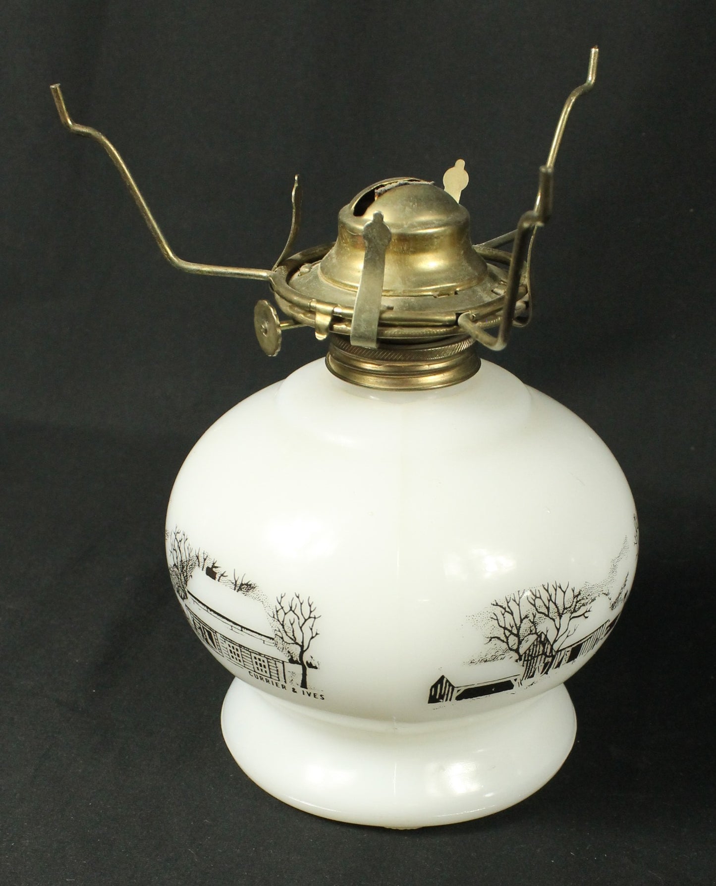 Currier & Ives Glass Oil Lamp