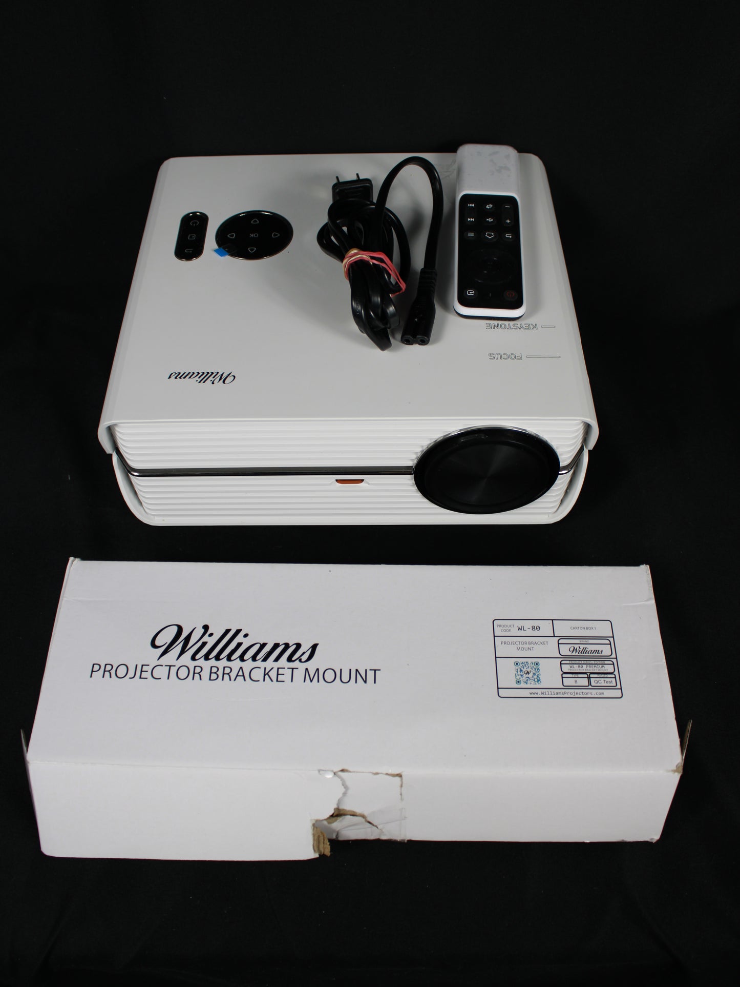 Williams WL-80 8K UHD LED Home Theater Projector with Remote and Bracket Mount