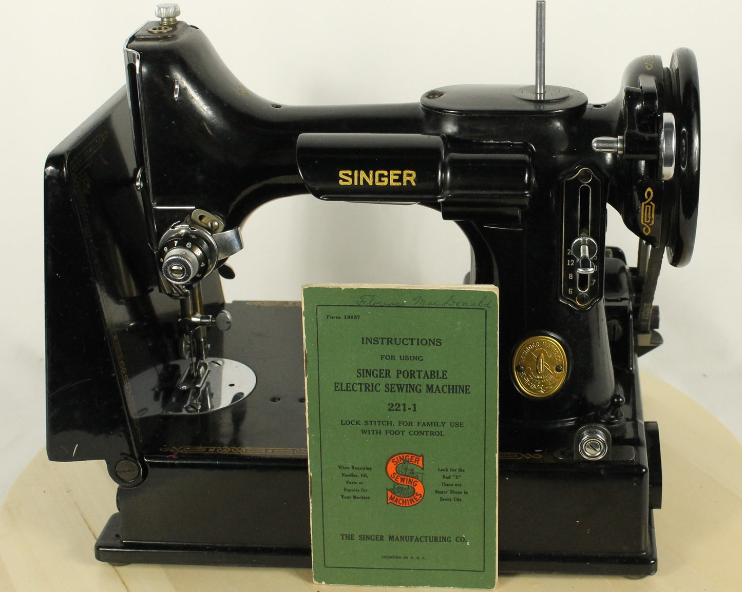 Vintage 1951 Singer Featherweight Model 221-1 Sewing Machine in Case, with Accessories and Original Manual