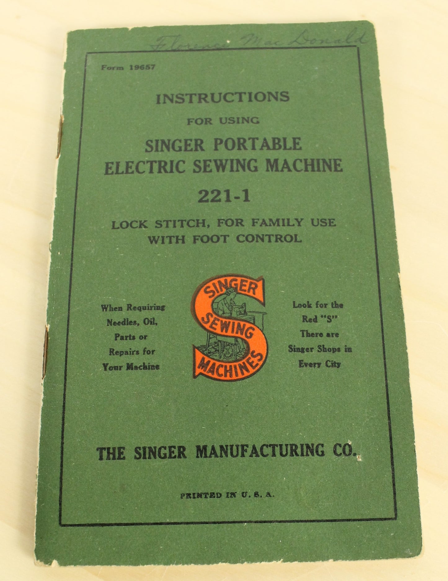 Vintage 1951 Singer Featherweight Model 221-1 Sewing Machine in Case, with Accessories and Original Manual