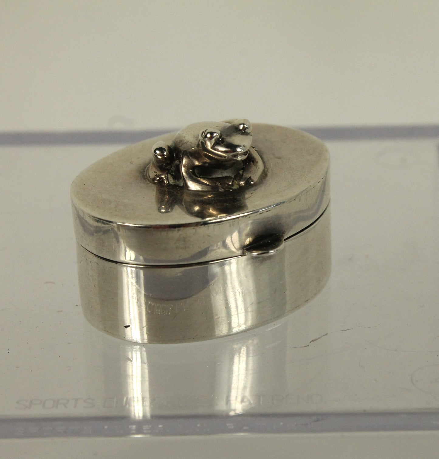 Sterling Silver Frog Pill Box or Trinket Box - Miniature Collectible Hinged Box