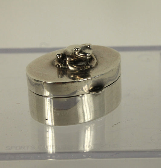 Sterling Silver Frog Pill Box or Trinket Box - Miniature Collectible Hinged Box