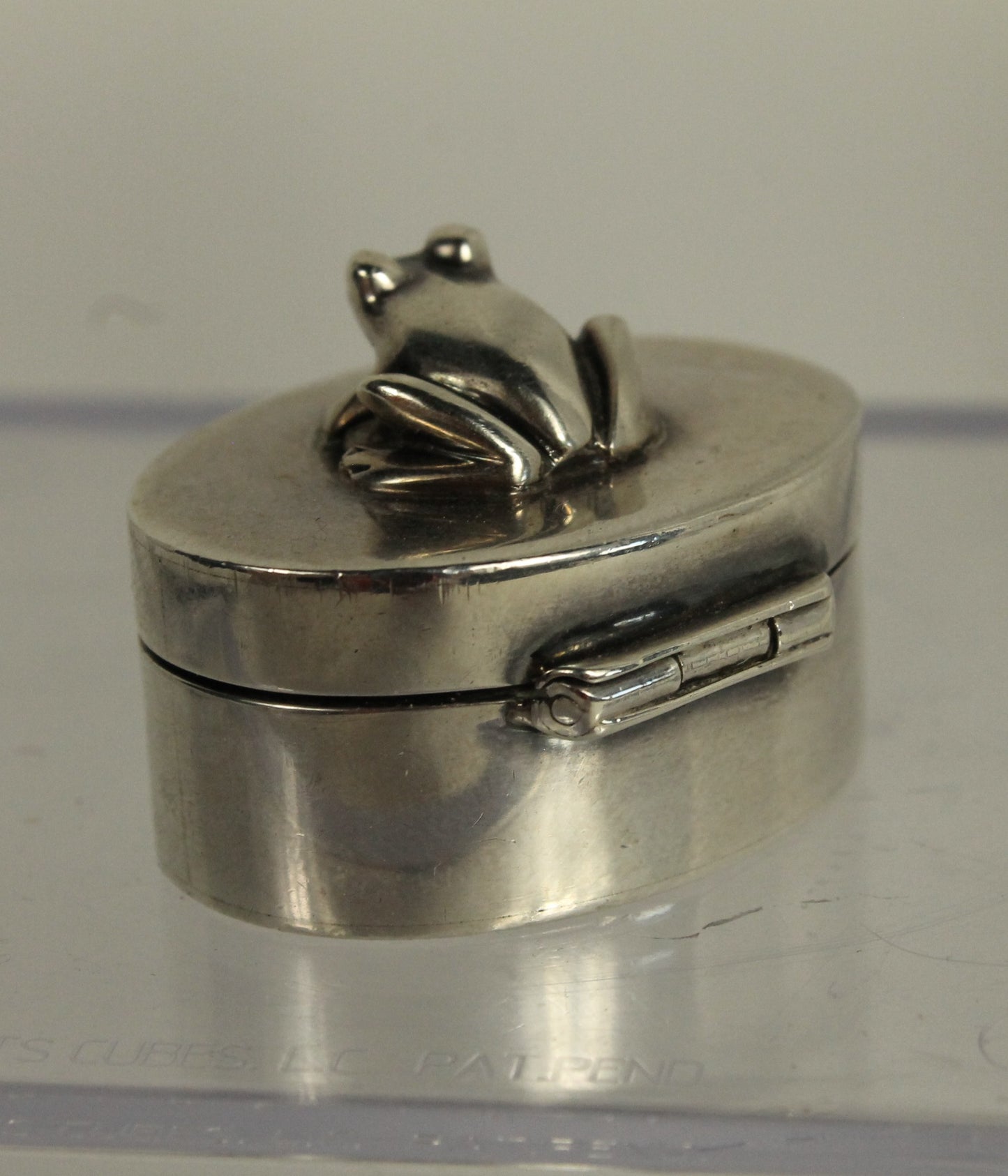 Sterling Silver Frog Pill Box or Trinket Box - Miniature Collectible Hinged Box