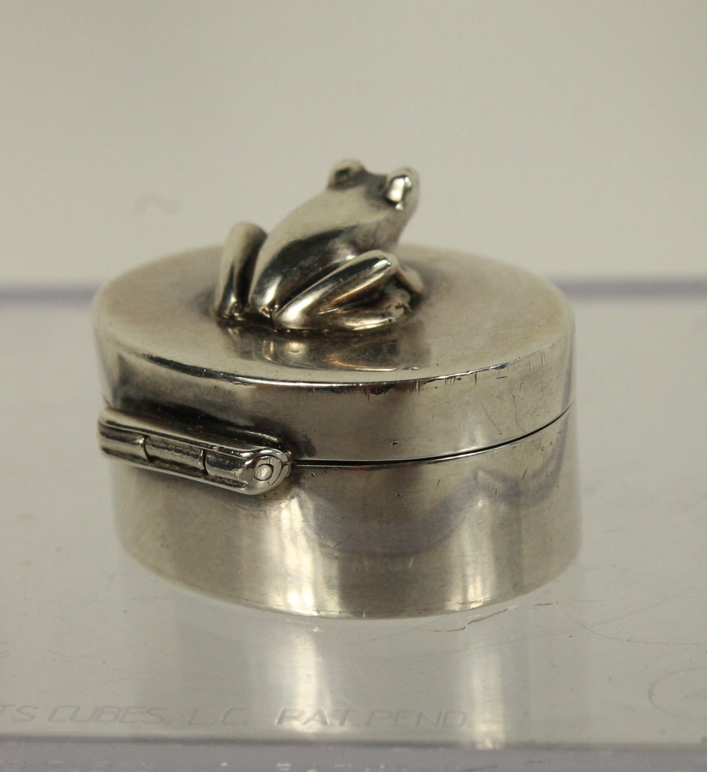 Sterling Silver Frog Pill Box or Trinket Box - Miniature Collectible Hinged Box