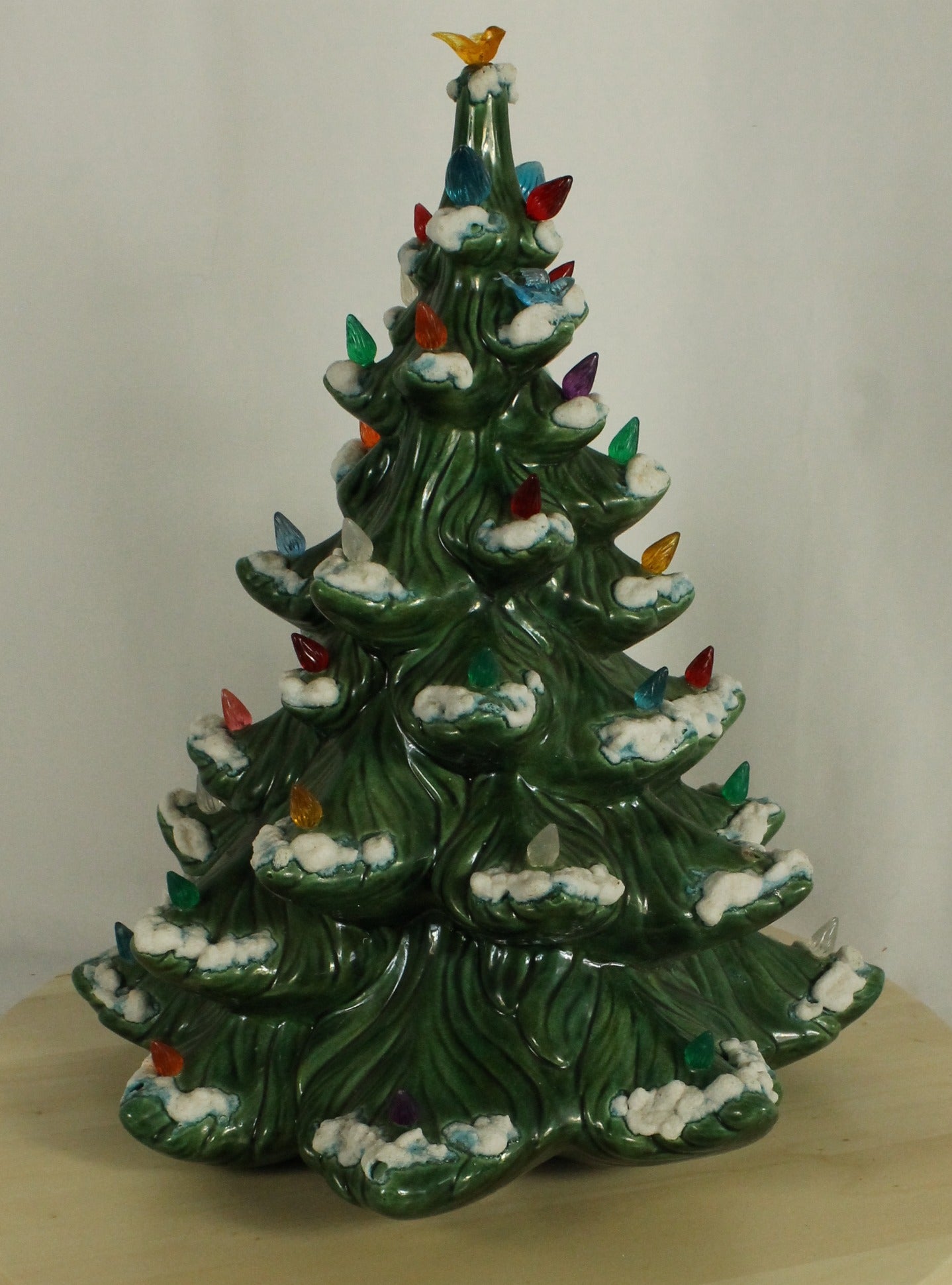 Large Vintage Flocked Ceramic Christmas Tree Top (14.5 Inch, Project Piece)