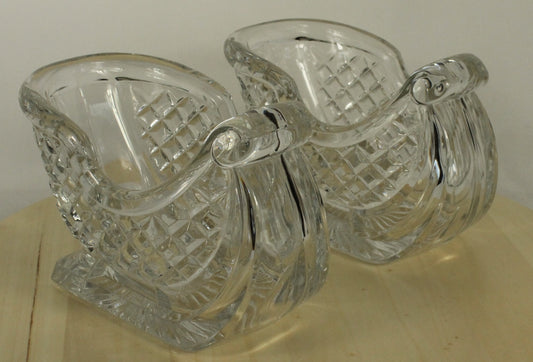 Pair of Vintage Cut Glass or Crystal Christmas Sleigh Decorations