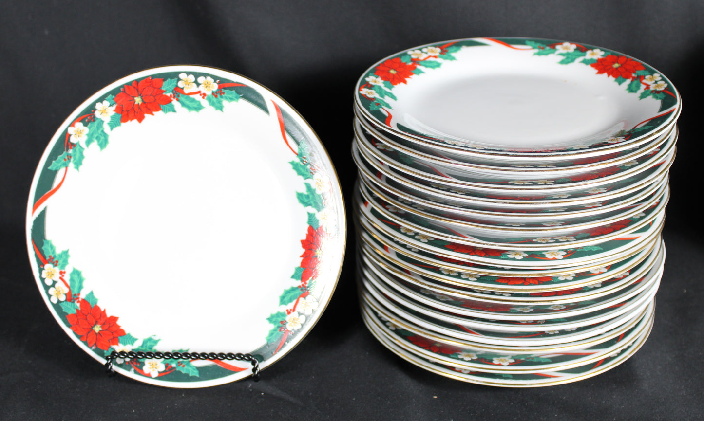Christmas Poinsettia and Ribbon Dinnerware Set 49 pcs