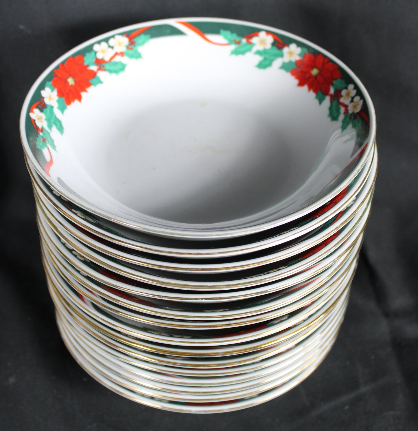 Christmas Poinsettia and Ribbon Dinnerware Set 49 pcs