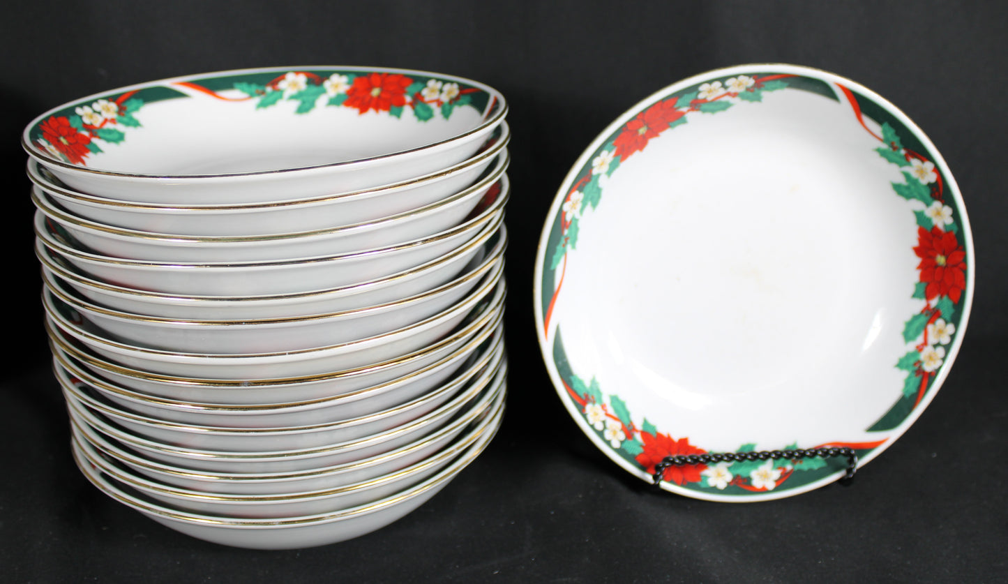 Christmas Poinsettia and Ribbon Dinnerware Set 49 pcs