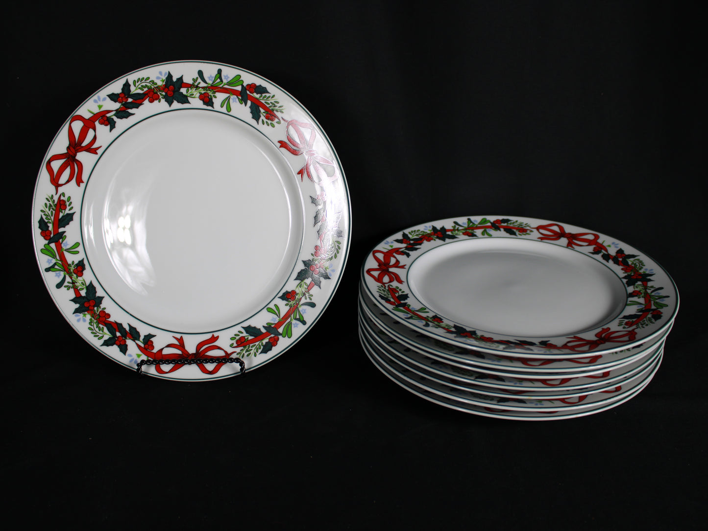Christmas Ribbon and Holly Fine China Dinnerware Set of 38