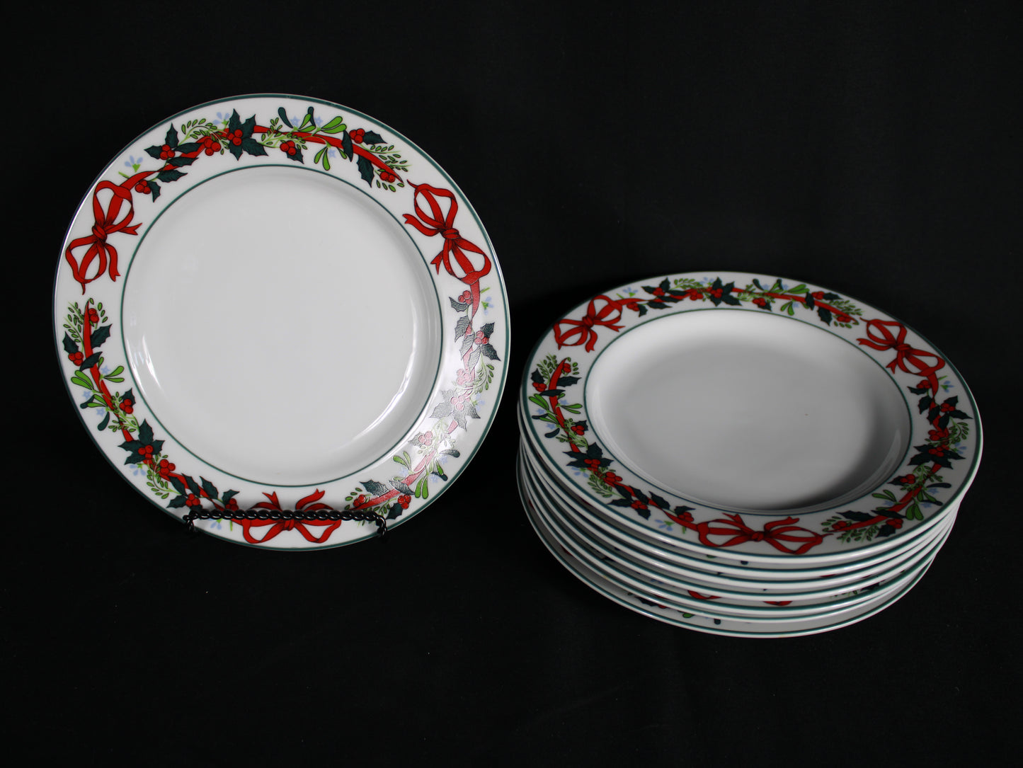 Christmas Ribbon and Holly Fine China Dinnerware Set of 38