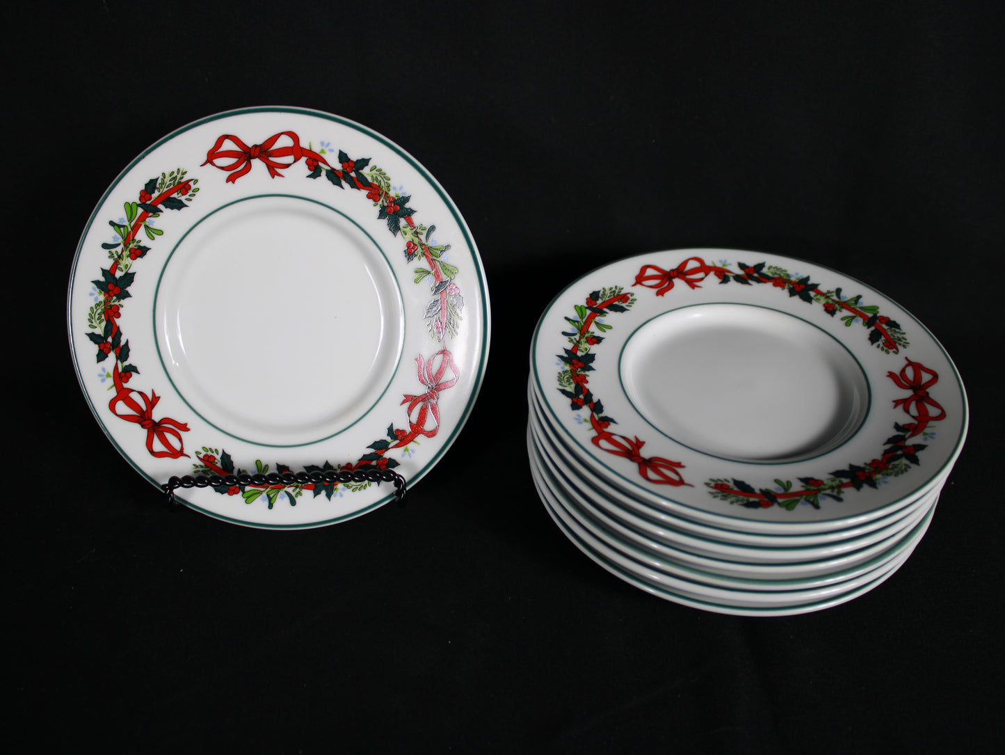 Christmas Ribbon and Holly Fine China Dinnerware Set of 38