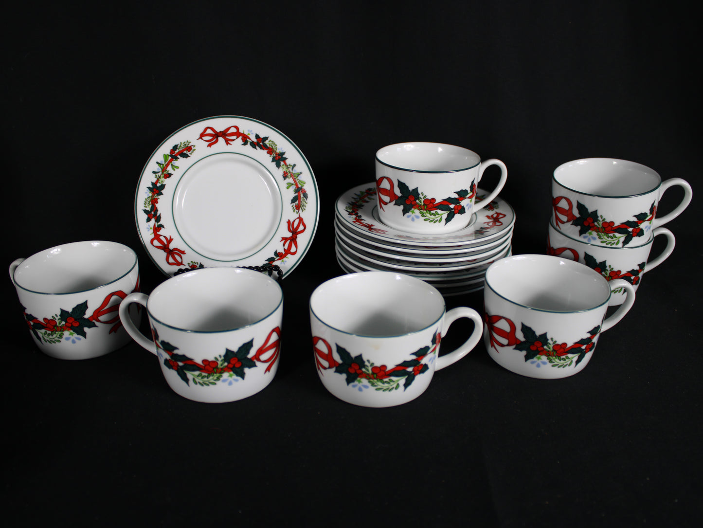 Christmas Ribbon and Holly Fine China Dinnerware Set of 38