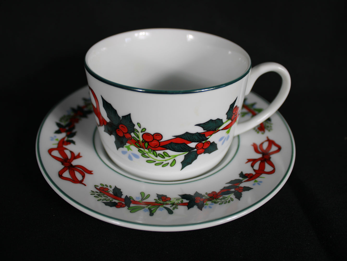 Christmas Ribbon and Holly Fine China Dinnerware Set of 38