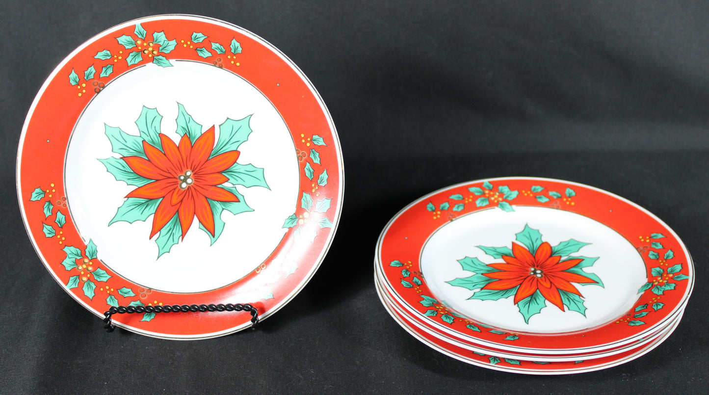 Elegant Poinsettia & Holly Christmas Dinnerware Collection 16 pcs