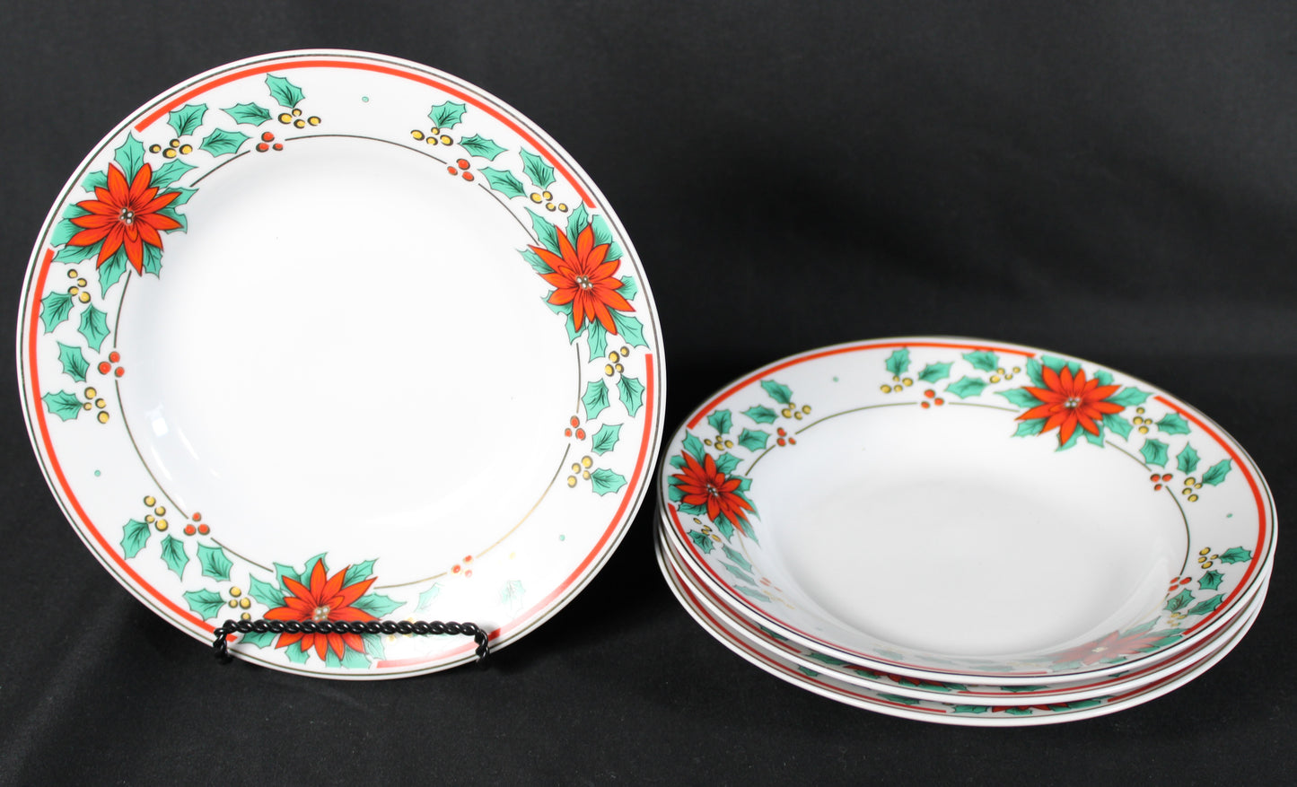 Elegant Poinsettia & Holly Christmas Dinnerware Collection 16 pcs
