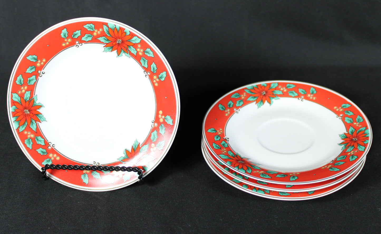Elegant Poinsettia & Holly Christmas Dinnerware Collection 16 pcs