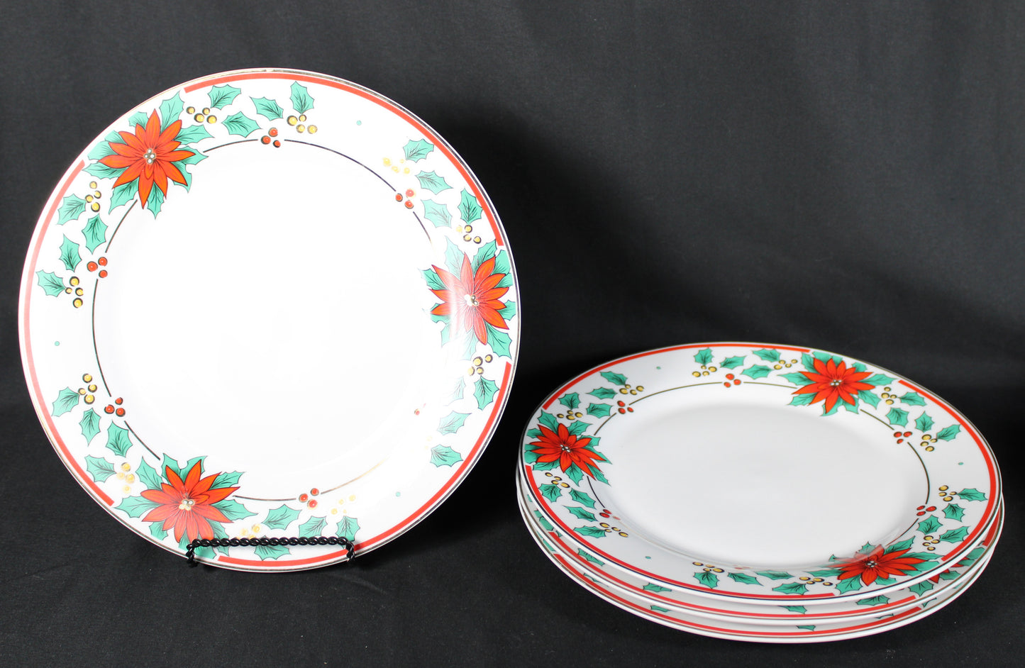 Elegant Poinsettia & Holly Christmas Dinnerware Collection 16 pcs