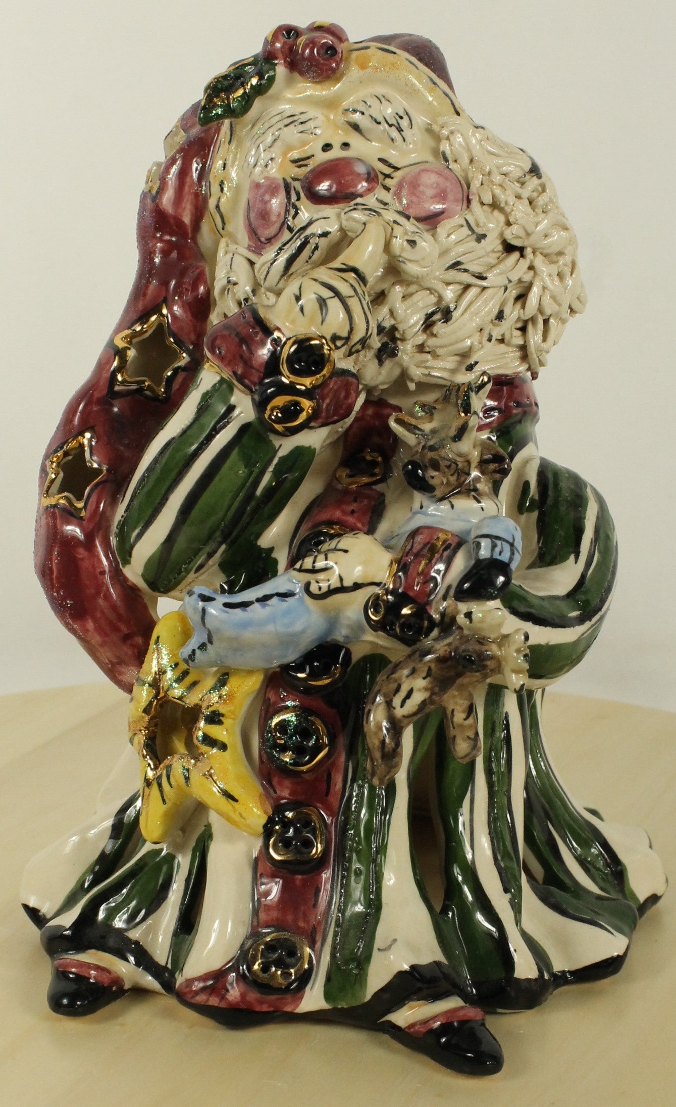 Blue Sky Clayworks by Heather Goldminc Ceramic Santa & Thatched Roof House Decorations