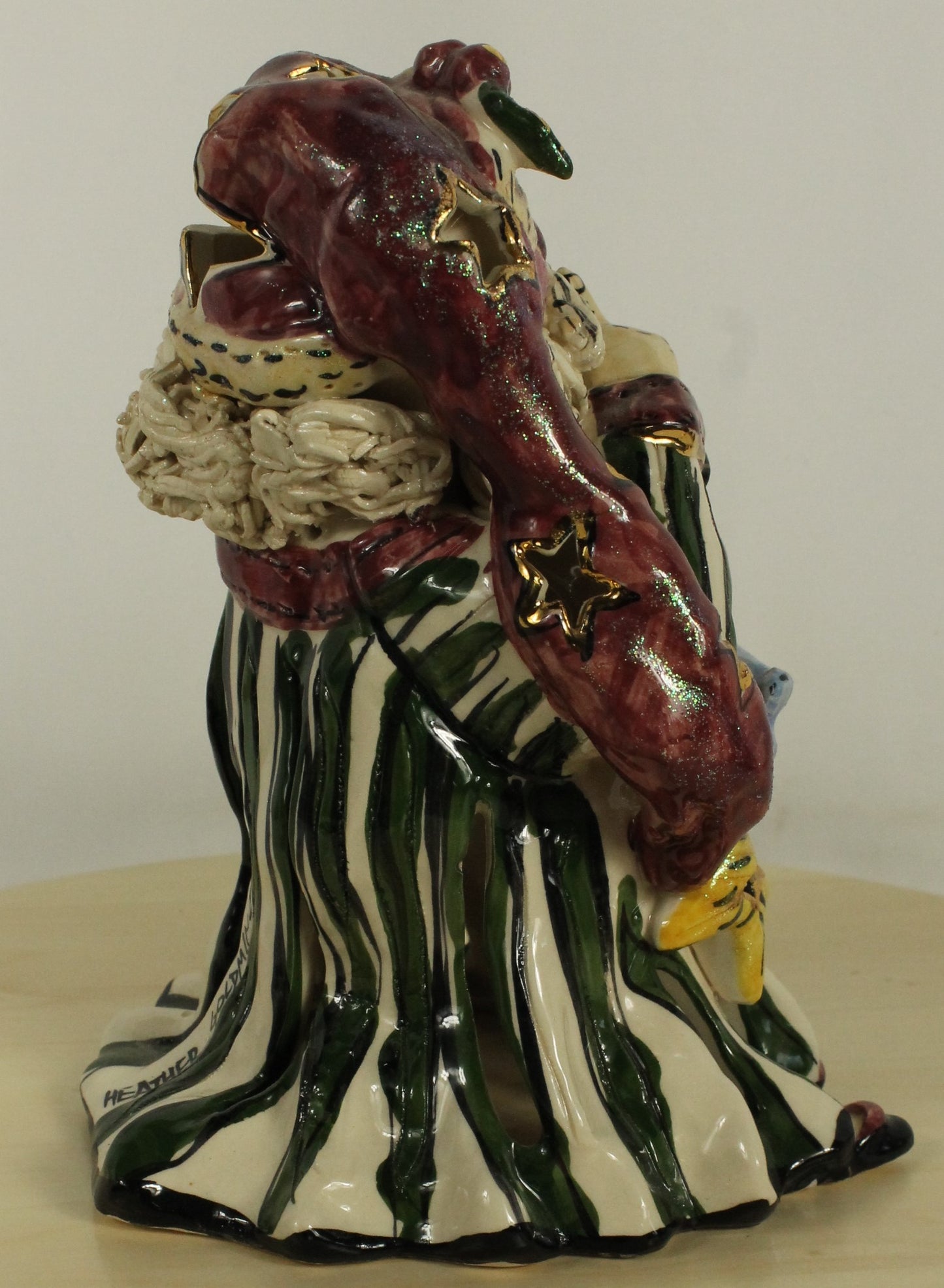 Blue Sky Clayworks by Heather Goldminc Ceramic Santa & Thatched Roof House Decorations