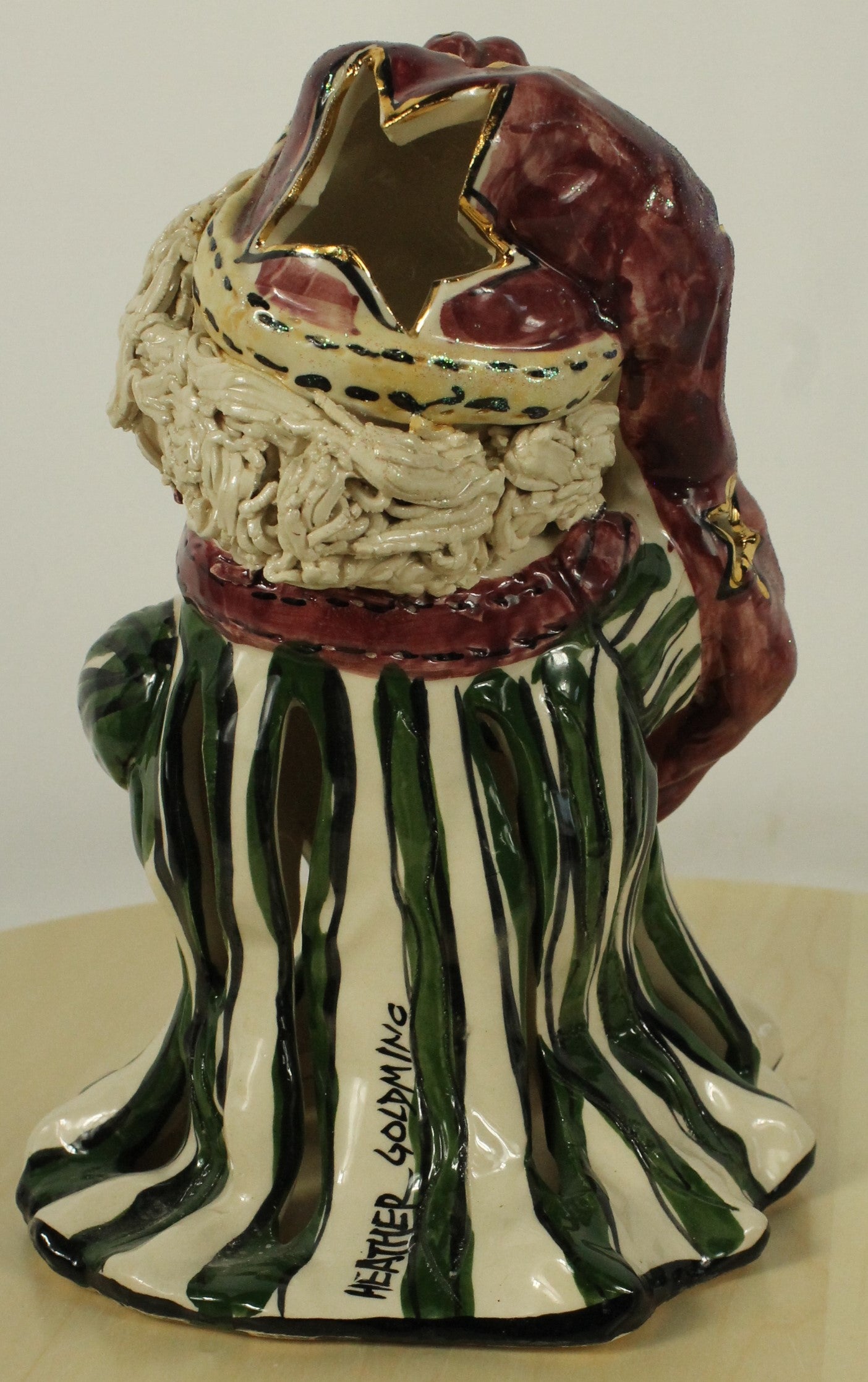 Blue Sky Clayworks by Heather Goldminc Ceramic Santa & Thatched Roof House Decorations