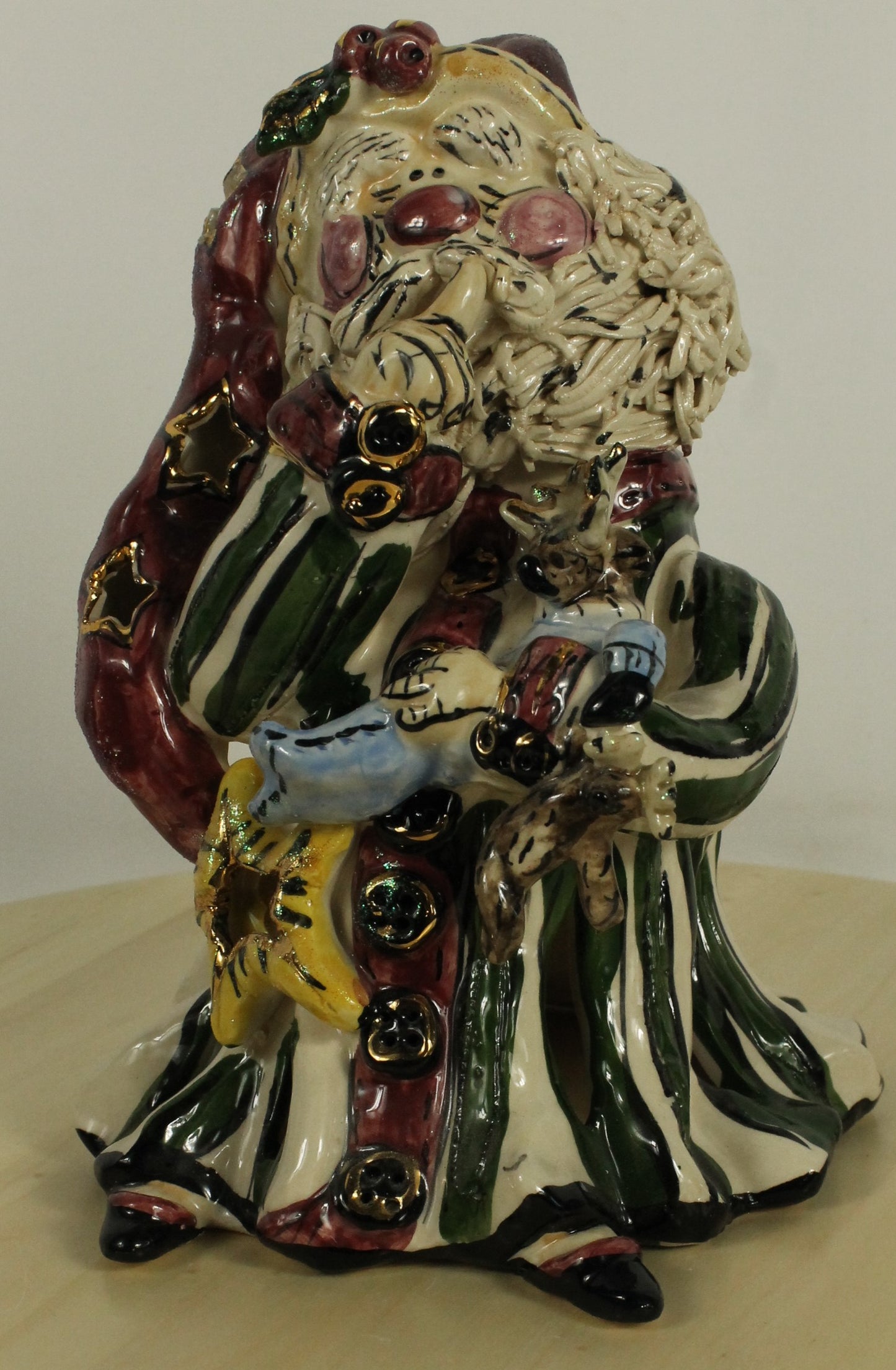 Blue Sky Clayworks by Heather Goldminc Ceramic Santa & Thatched Roof House Decorations