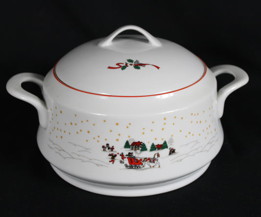 Vintage Kopin Christmas Pleasure Lidded Soup Tureen - Sleigh Ride Scene