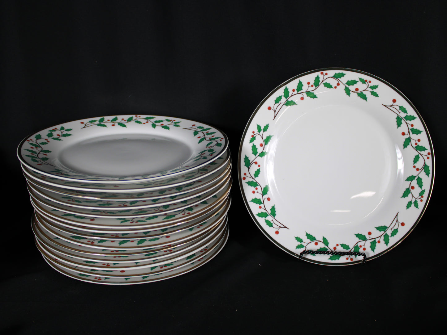 Elegant Christmas Holly Dinnerware and Flatware Set of 113 piece set