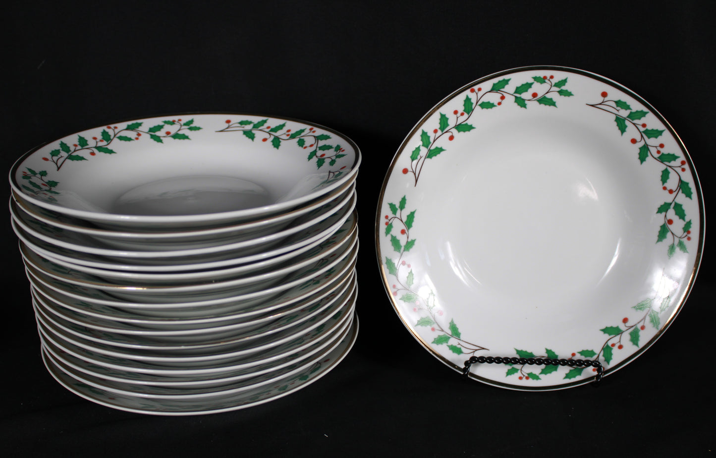 Elegant Christmas Holly Dinnerware and Flatware Set of 113 piece set